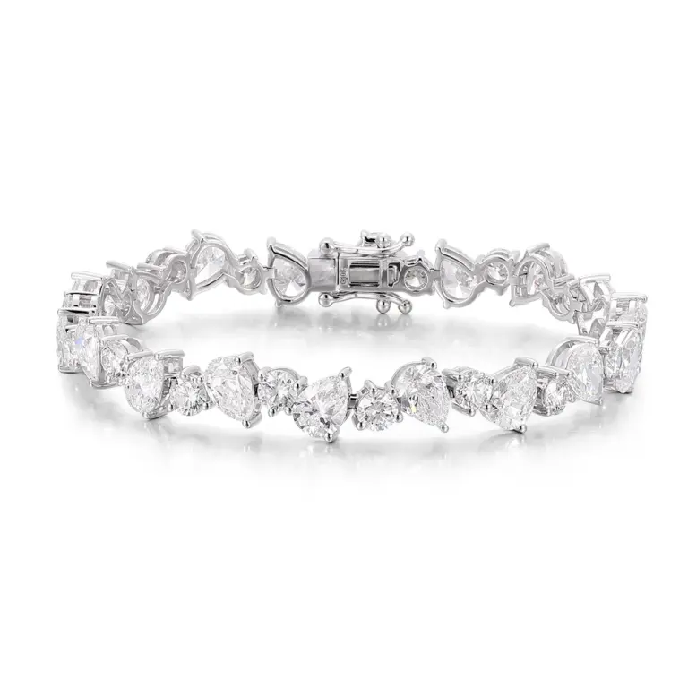14k white gold pear lab grown diamond prong set tennis bracelet 1