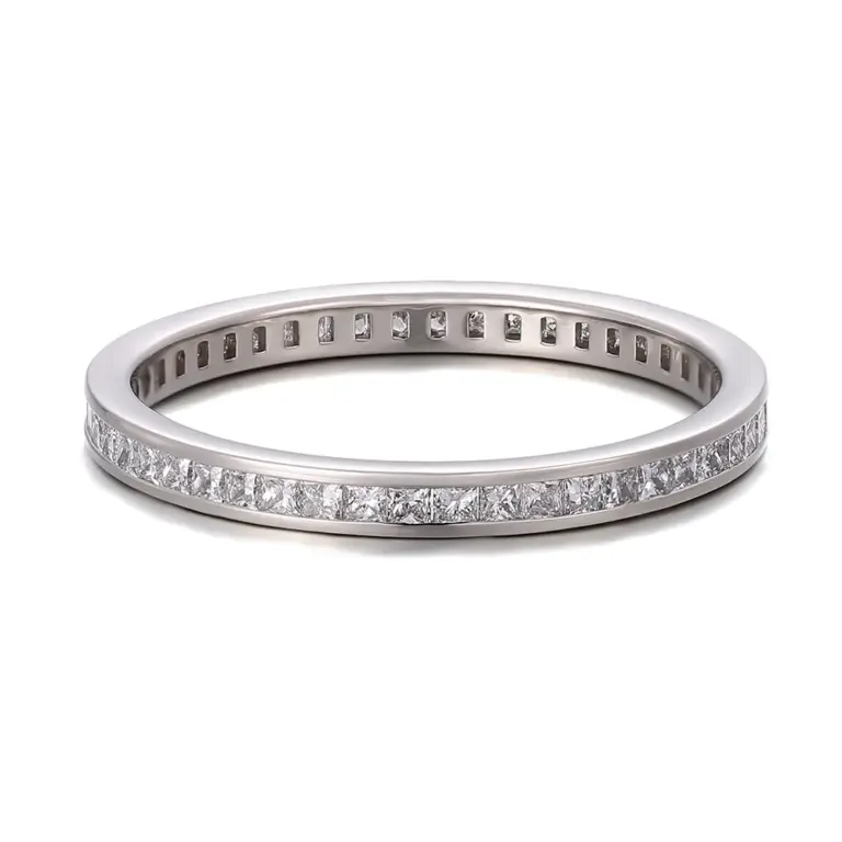 14k white gold princess lab grown diamond channel set eternity ring 1