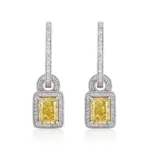 14k white gold radiant lab grown diamond prong set drop earring 1