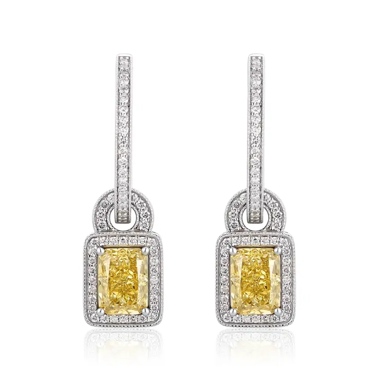 14k white gold radiant lab grown diamond prong set drop earring 1