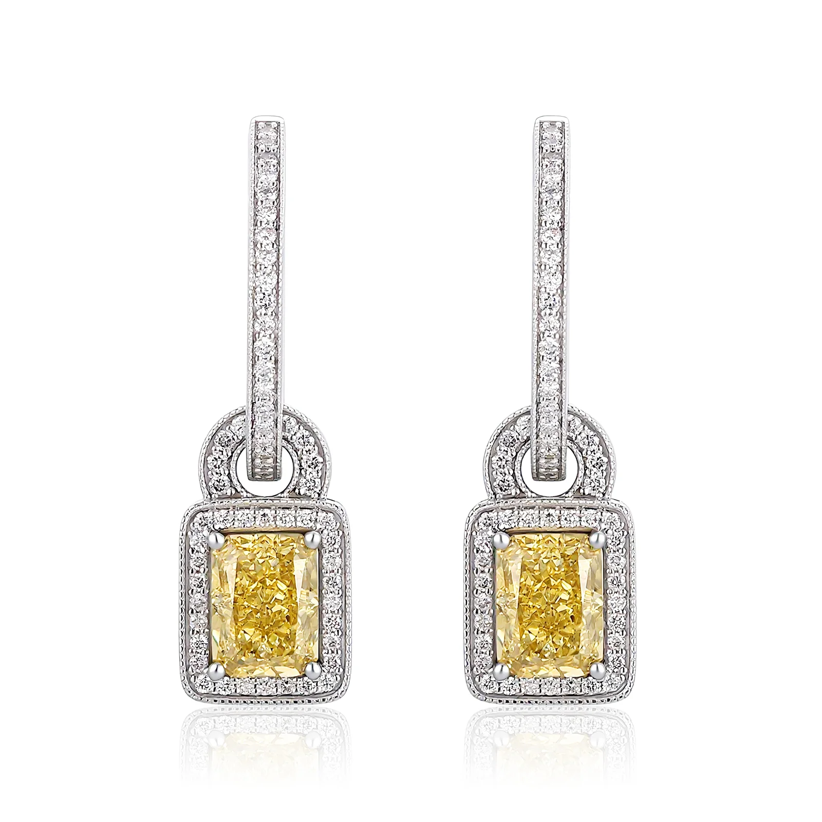 14k white gold radiant lab grown diamond prong set drop earring 1 14k white gold radiant lab grown diamond prong set drop earring 1