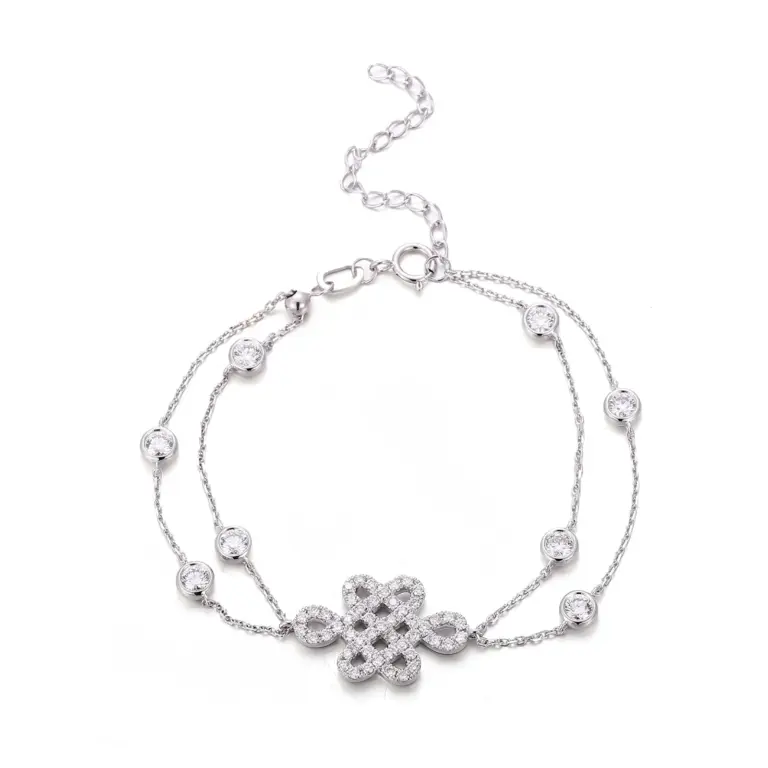 14k white gold round lab grown diamond bezel chain bracelet 1
