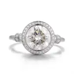 14k white gold round lab grown diamond bezel halo engagement ring 1