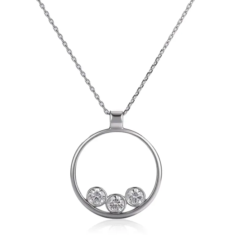 14k white gold round lab grown diamond bezel pendent necklace 1
