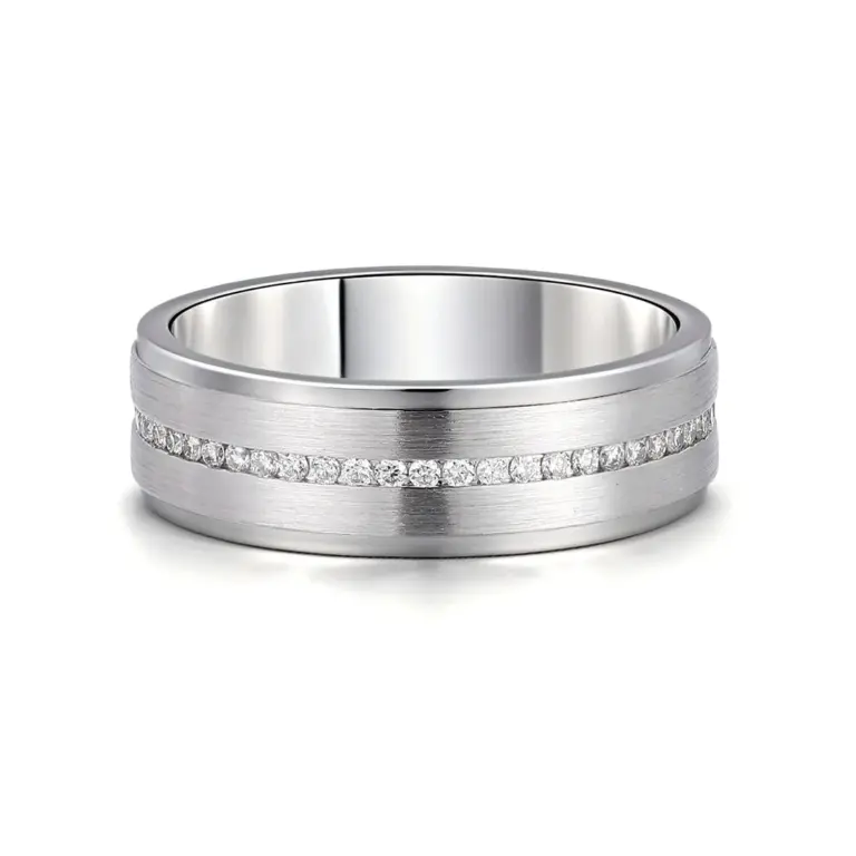 14k white gold round lab grown diamond channel set eternity ring 1