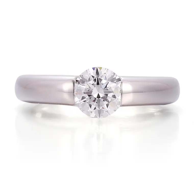 14k white gold round lab grown diamond channel set solitaire engagement ring 1