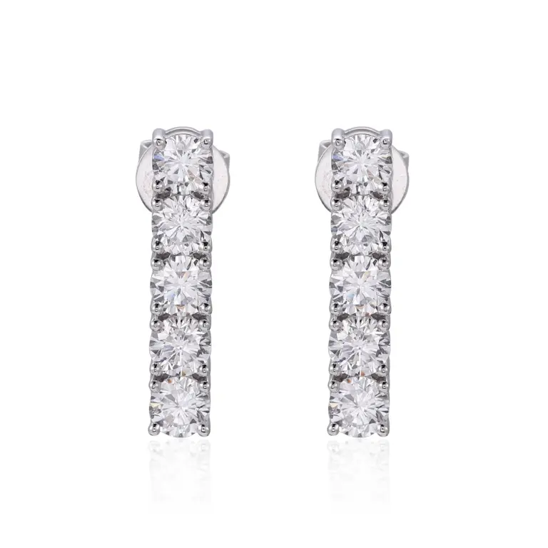 14k white gold round lab grown diamond four prong drop earring 1