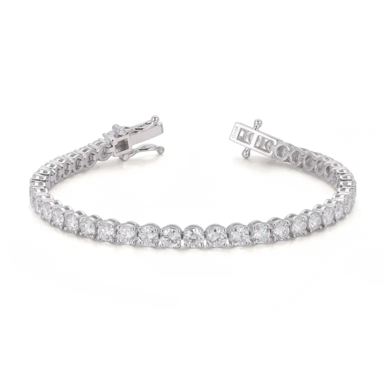 14k white gold round lab grown diamond four prong tennis bracelet 1