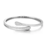 14k white gold round lab grown diamond pave set bangle bracelet 1