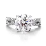 14k white gold round lab grown diamond prong set cluster engagement ring 1