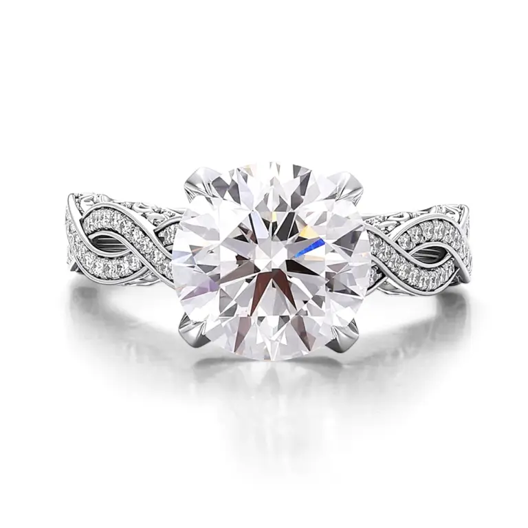 14k white gold round lab grown diamond prong set cluster engagement ring 1