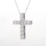 14k white gold round lab grown diamond prong set cross necklace 1