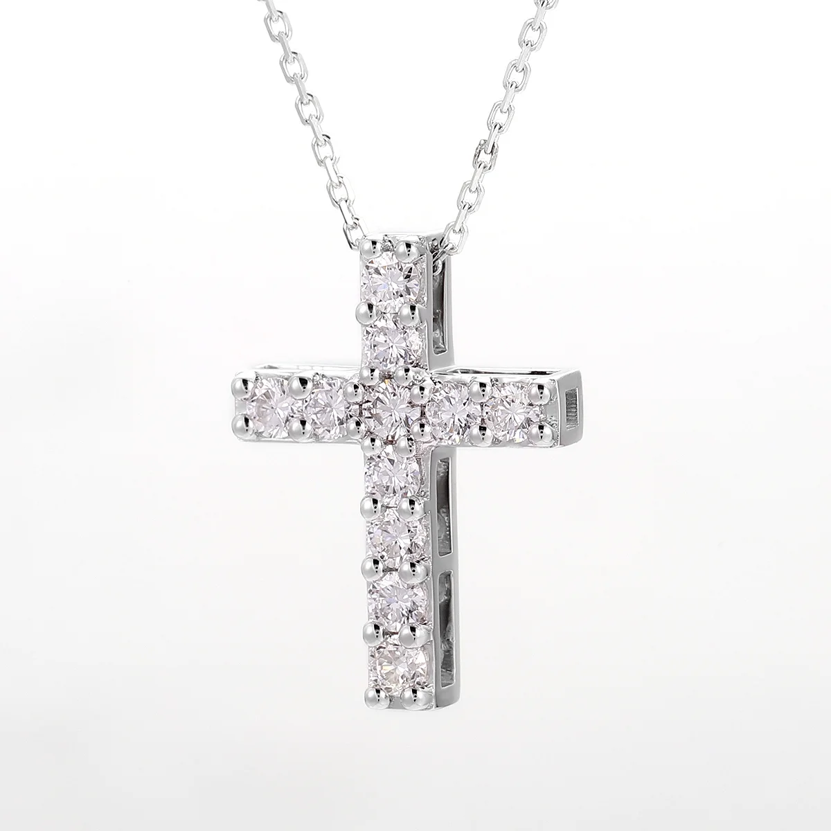 14k white gold round lab grown diamond prong set cross necklace 1 14k white gold round lab grown diamond prong set cross necklace 1