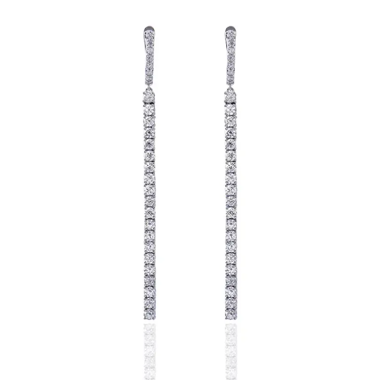 14k white gold round lab grown diamond prong set drop earring 1