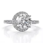 14k white gold round lab grown diamond prong set halo engagement ring 1