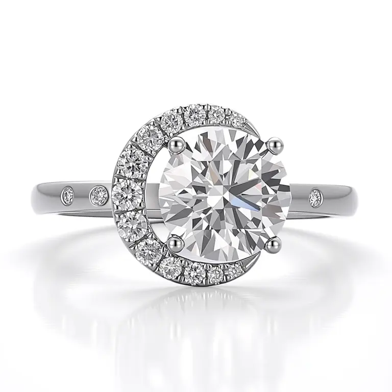 14k white gold round lab grown diamond prong set halo engagement ring 1