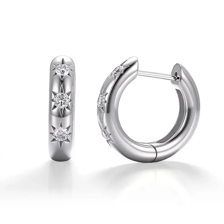 14k white gold round lab grown diamond prong set hoop earring 1