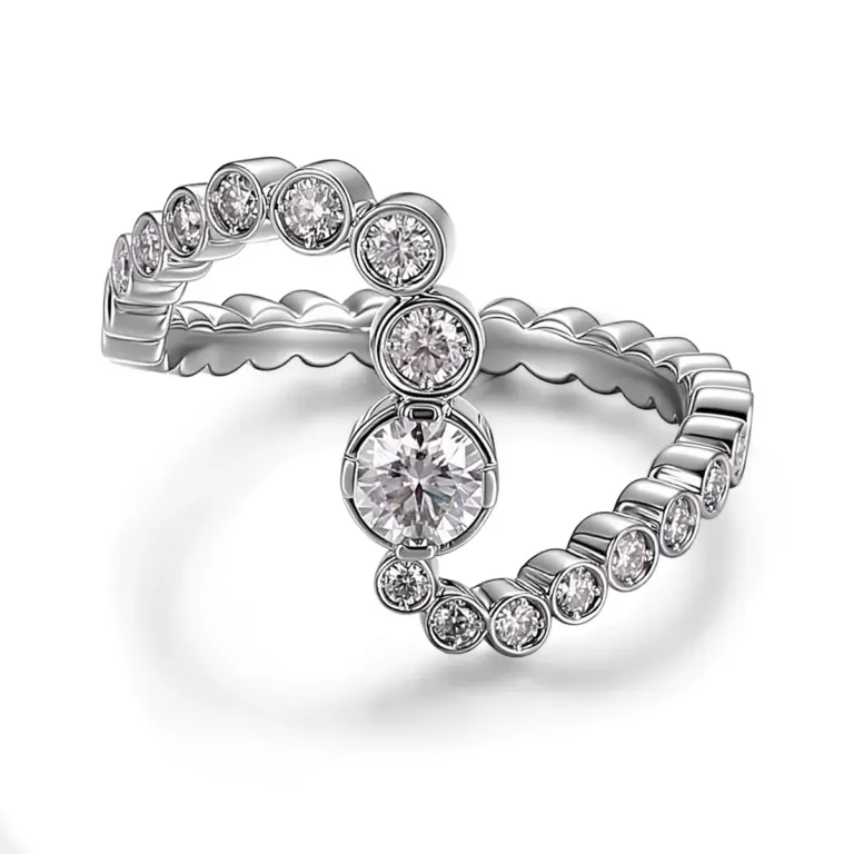 14k white gold round lab grown diamond prong set side stone engagement ring 1