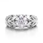14k white gold round lab grown diamond prong set wide band engagement ring 1