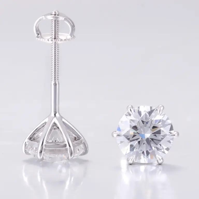 14k white gold round lab grown diamond six prong stud earring 1