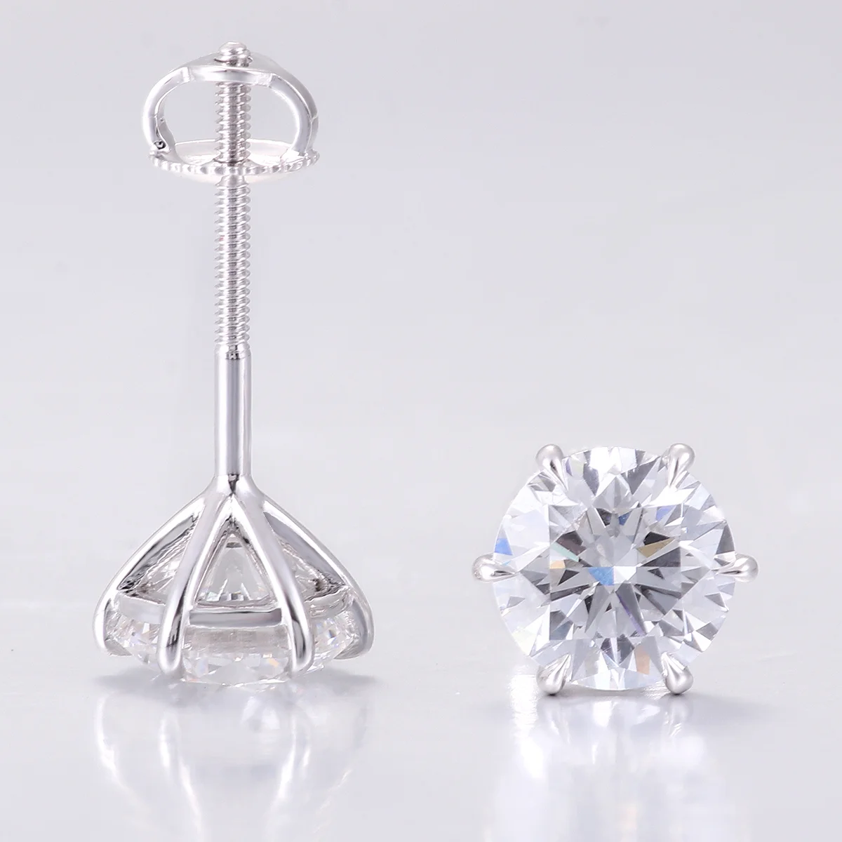 14k white gold round lab grown diamond six prong stud earring 1 14k white gold round lab grown diamond six prong stud earring 1