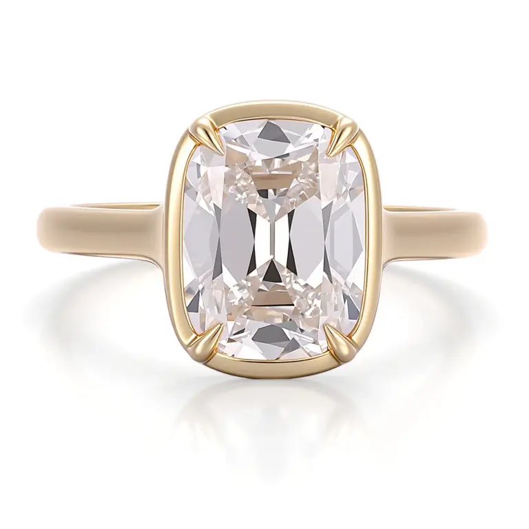 18k gold cushion lab grown diamond prong set solitaire engagement ring 1