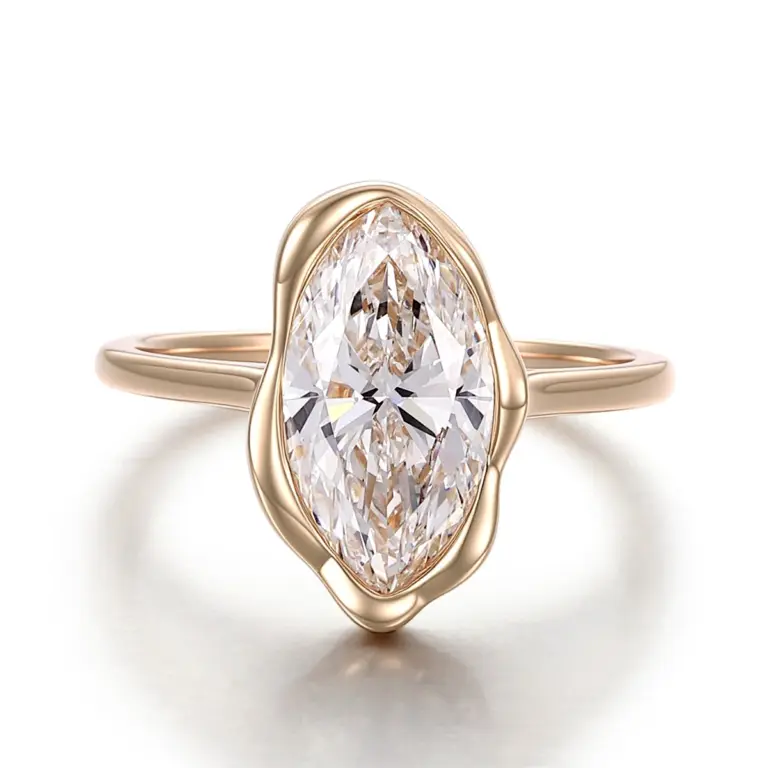 18k gold marquise lab grown diamond bezel solitaire engagement ring 1