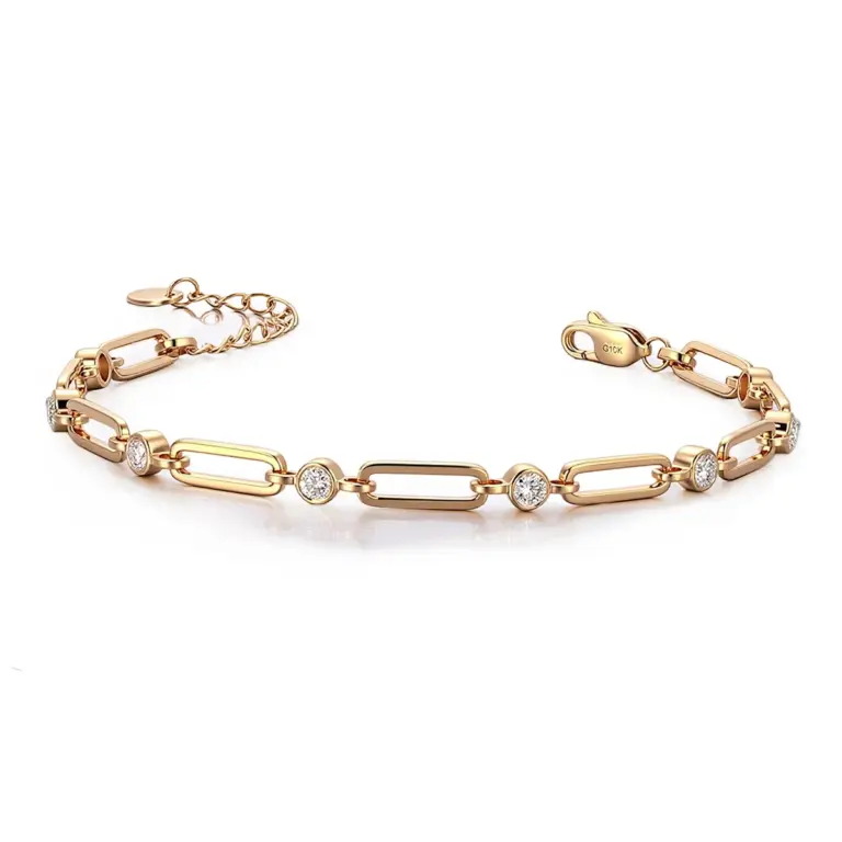 18k gold round lab grown diamond bezel chain bracelet 1
