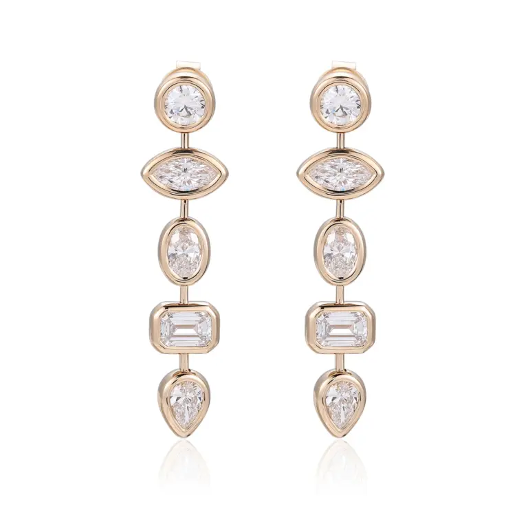 18k gold round lab grown diamond bezel drop earring 1