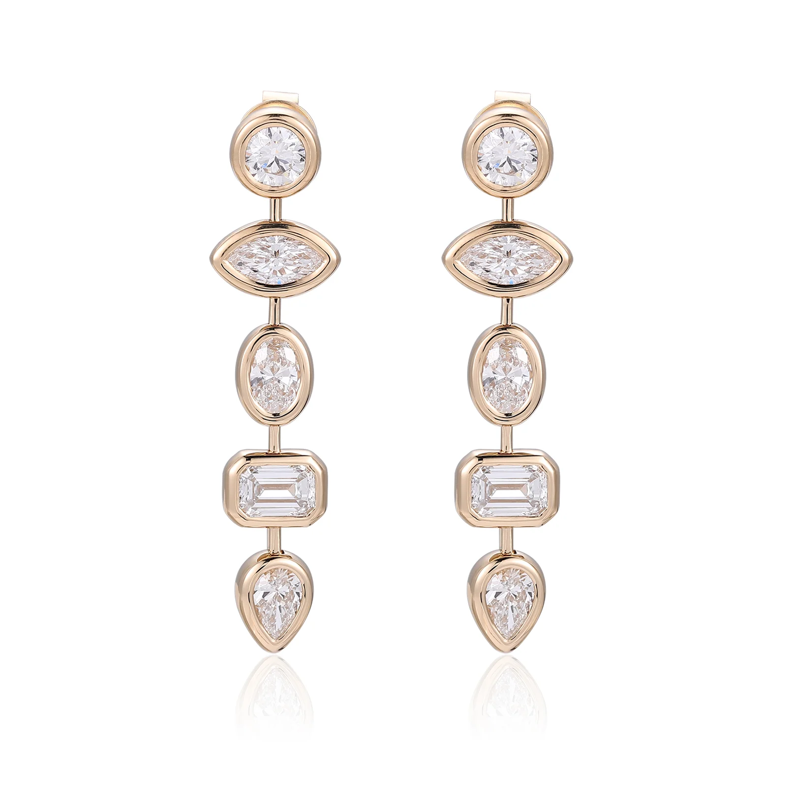 18k gold round lab grown diamond bezel drop earring 1 18k gold round lab grown diamond bezel drop earring 1