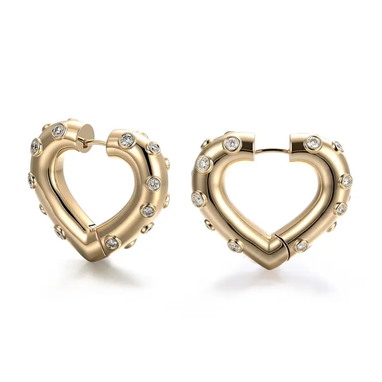 18k gold round lab grown diamond bezel hoop earring 1
