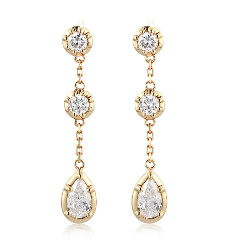 18k gold round lab grown diamond eight prong drop earring 1