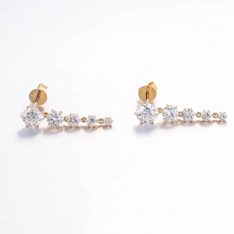 18k gold round lab grown diamond prong set drop earring 1