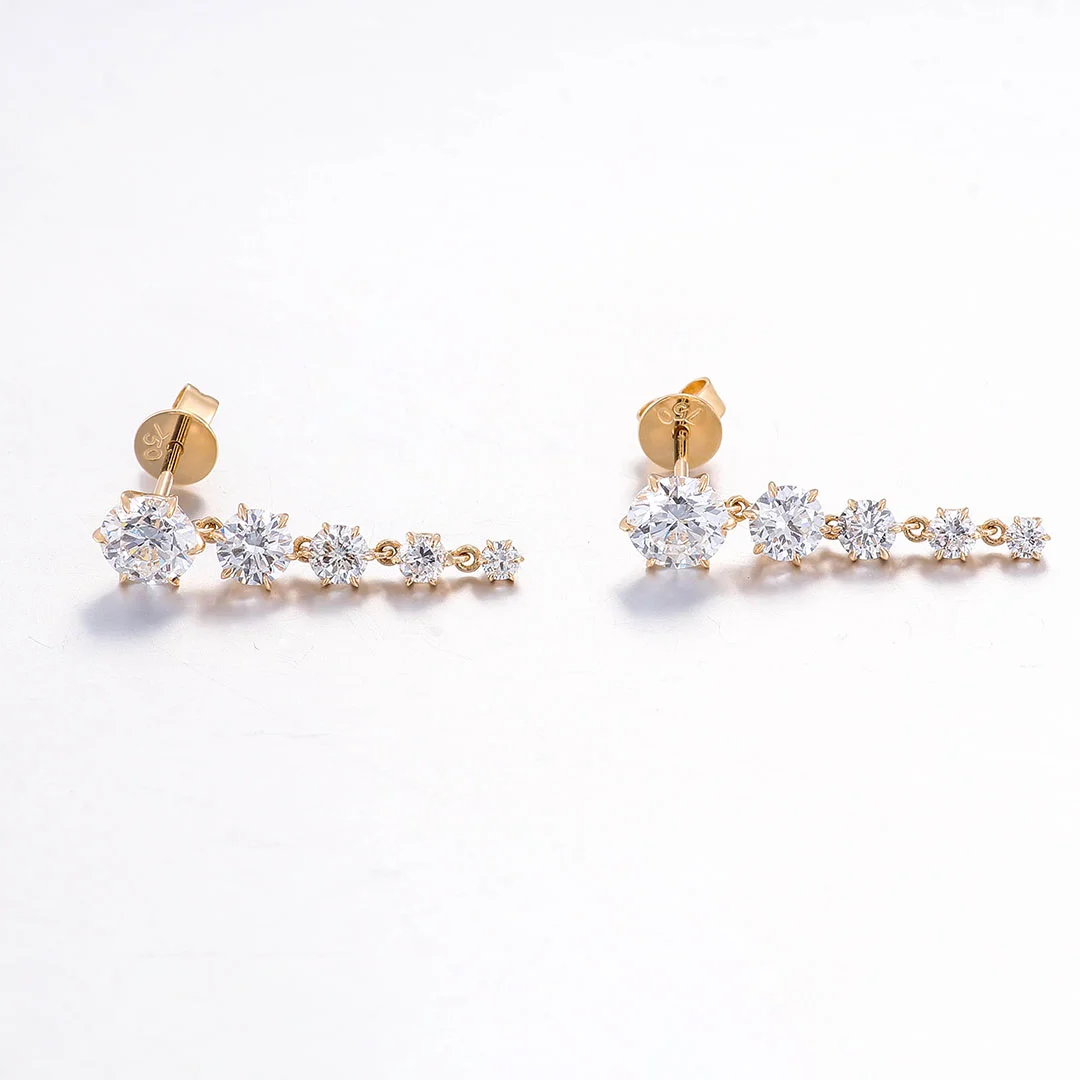 18k gold round lab grown diamond prong set drop earring 1 18k gold round lab grown diamond prong set drop earring 1