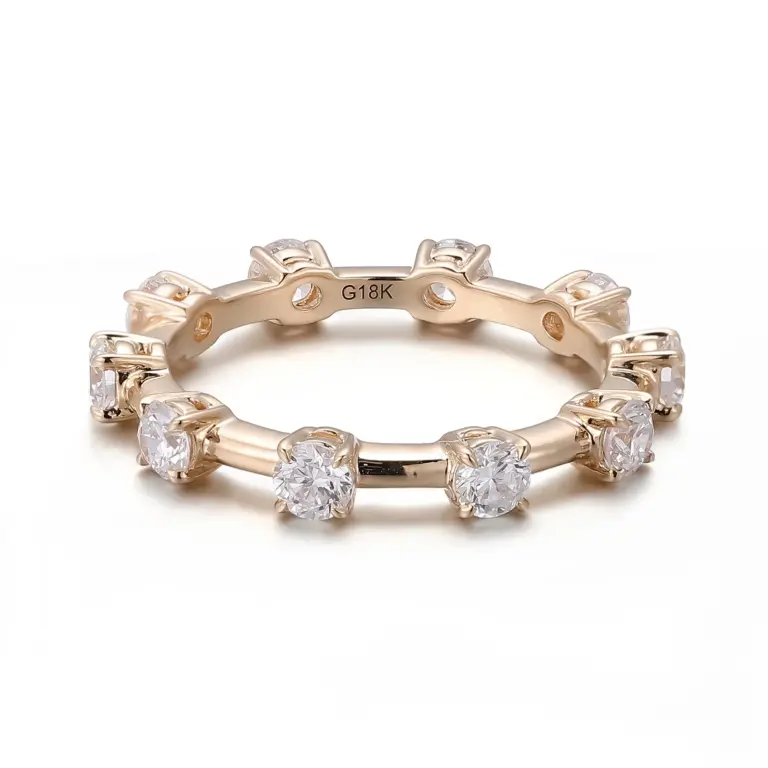 18k gold round lab grown diamond prong set eternity ring 1