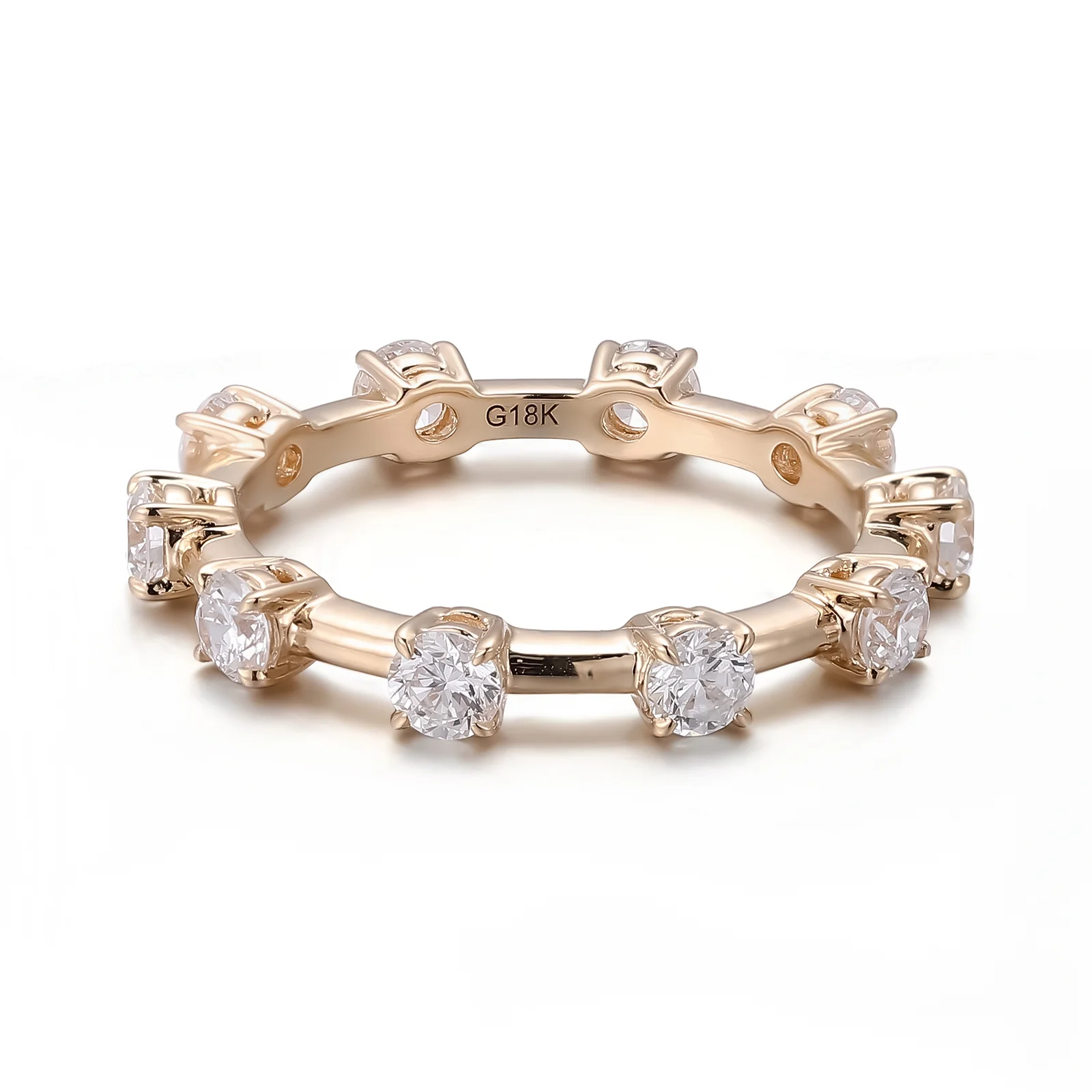 18k gold round lab grown diamond prong set eternity ring 1 18k gold round lab grown diamond prong set eternity ring 1