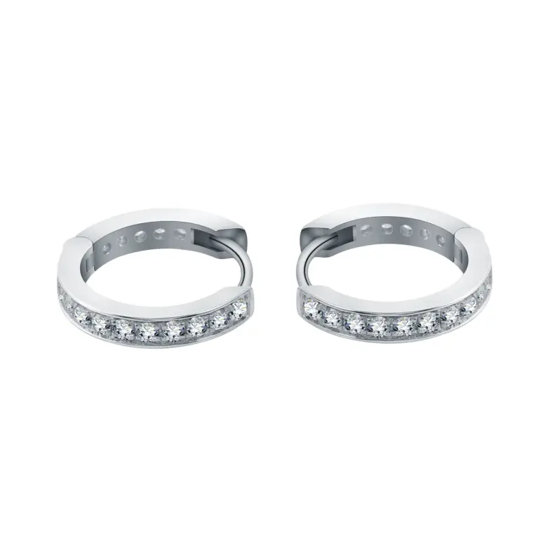 18k white gold round lab grown diamond prong set hoop earring 1