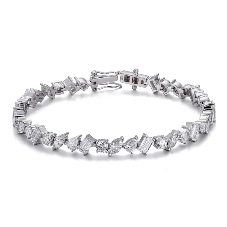 18k white gold round lab grown diamond prong set tennis bracelet 1 1.webp