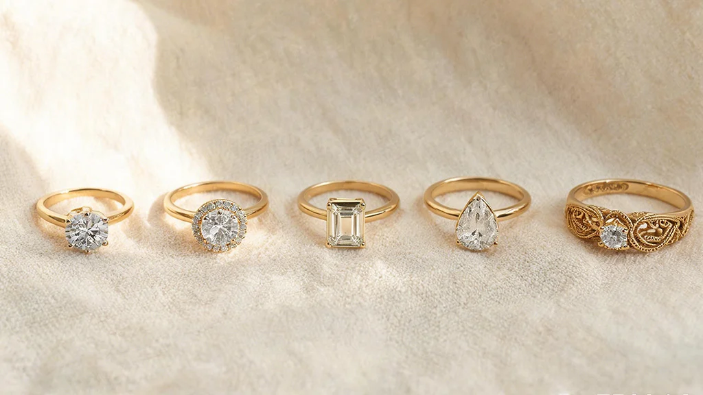 2026 engagement ring trends including yellow gold, bezel, and vintage style diamond rings