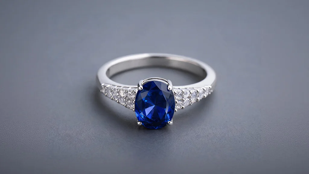 Blue sapphire engagement ring in a white gold setting