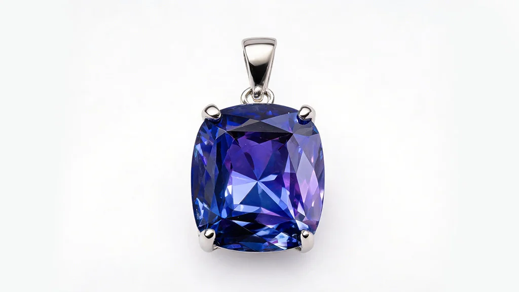 Blue violet tanzanite gemstone in a white gold pendant setting