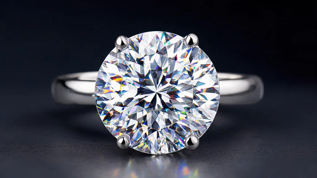 Close up of a diamond ring sparkling under studio lighting