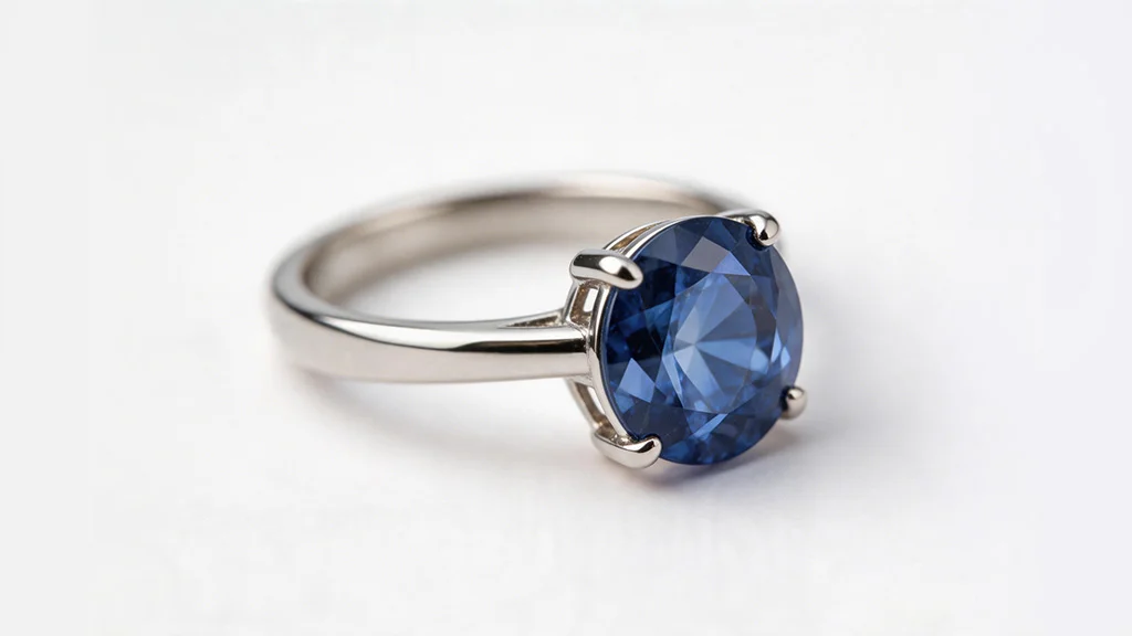 Deep cornflower blue sapphire solitaire in a platinum claw ring setting
