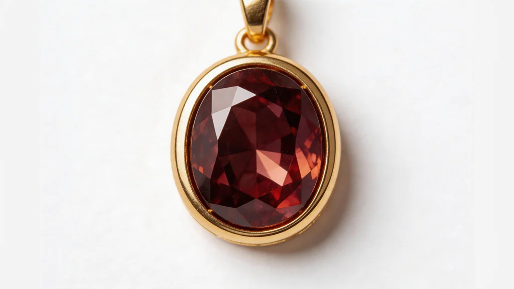 Deep red pyrope garnet set in a yellow gold bezel pendant