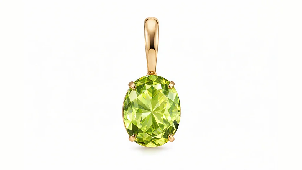 Lime green peridot gemstone in an oval faceted cut set in a yellow gold drop earring