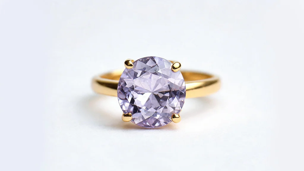 Pale purple topaz gemstone in a yellow gold ring setting