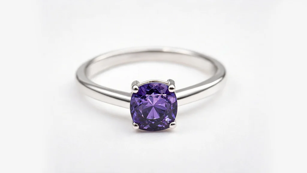 Purple sapphire gemstone set in a white gold engagement ring