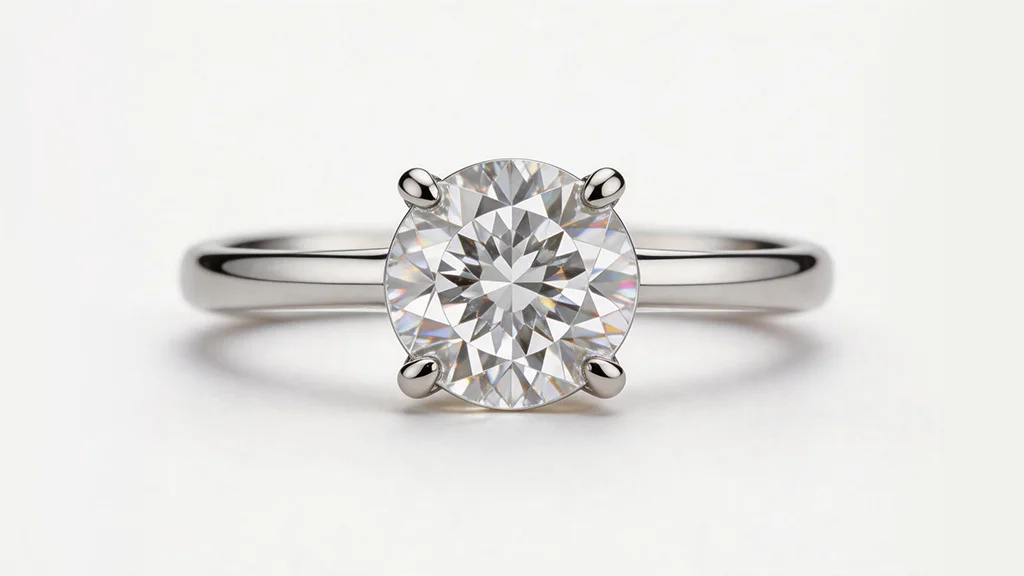 Round brilliant cut diamond solitaire in a platinum claw setting