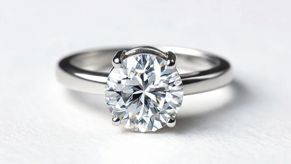 Round brilliant diamond solitaire engagement ring in platinum four prong setting