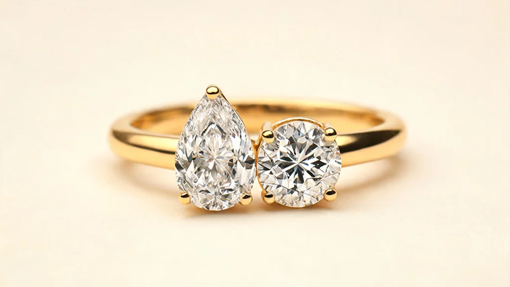 Toi et moi engagement ring with pear and round diamond in yellow gold
